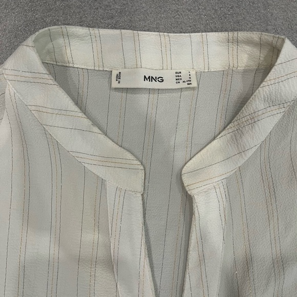 [L]MNG White Gold Striped Button-Down Shirt Dress Raglan Sleeve - Picture 2 of 5